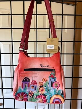 Anuschka Village of Dreams Painted Crossbody Bag - Coral Pink